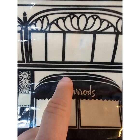 Harrods Of London Iconic Knightsbridge Building PVC Coated Tote Bag Black Ivory - Picture 3 of 14